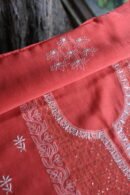 Red Daraz Chanderi Chikankari Unstitched Kurta Fabrics
