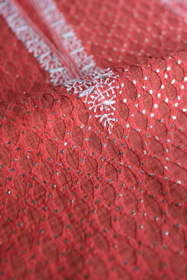 Red Daraz Chanderi Chikankari Unstitched Kurta Fabrics - Image 6