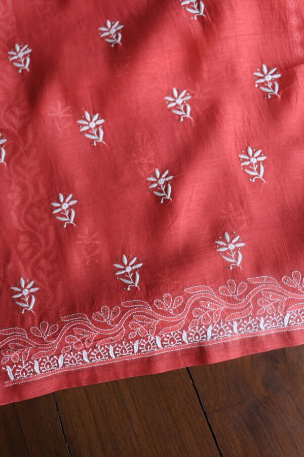 Red Daraz Chanderi Chikankari Unstitched Kurta Fabrics - Image 7