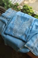 Blue Mal Cotton Chikankari Unstitched Kurta Dupatta Fabrics With Kamdani