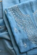 Blue Mal Cotton Chikankari Unstitched Kurta Dupatta Fabrics With Kamdani