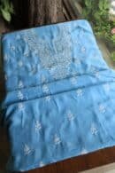 Blue Mal Cotton Chikankari Unstitched Kurta Dupatta Fabrics With Kamdani