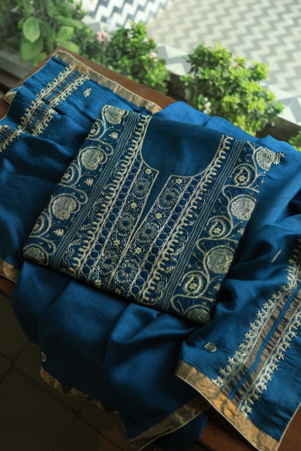 Roheen Moonga Silk Chikankari Unstitched Fabrics - Image 13