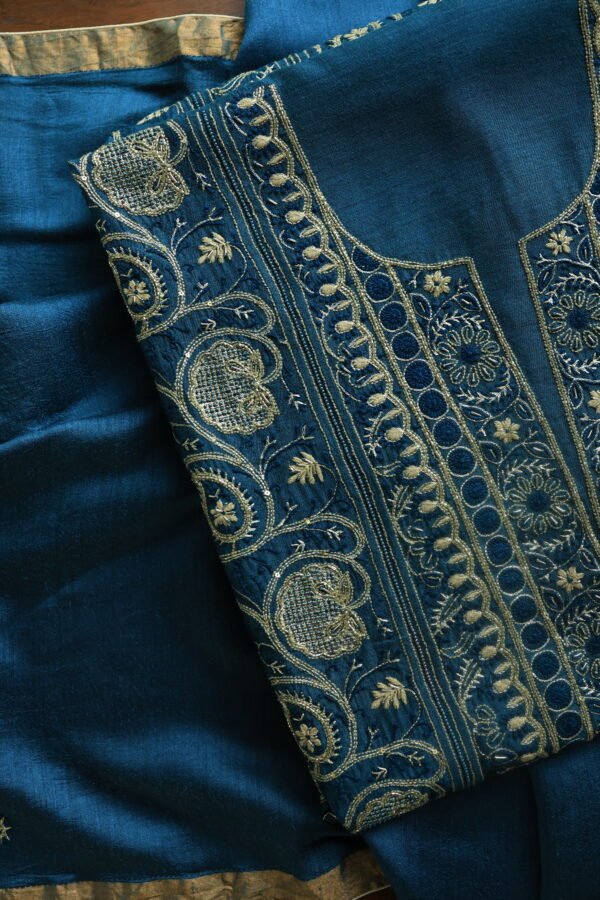 Roheen Moonga Silk Chikankari Unstitched Fabrics - Image 14