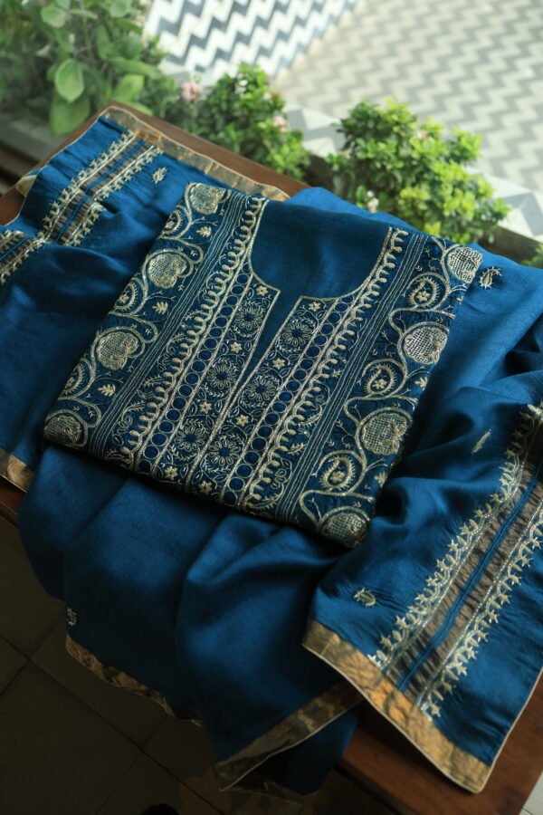 Roheen Moonga Silk Chikankari Unstitched Fabrics - Image 15