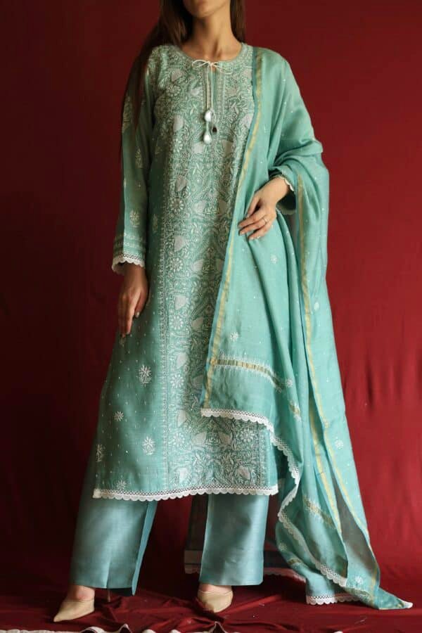 Roheen Ready To Wear Moonga Silk Kurta Dupatta Set - Image 8