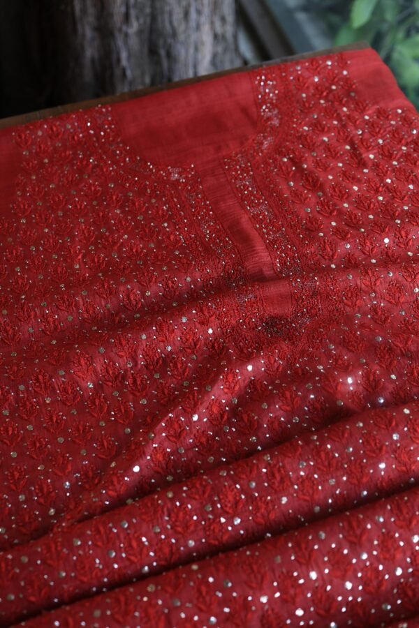 Roheen Tussar Silk Fine Chikankari Unstitched Fabrics - Image 8