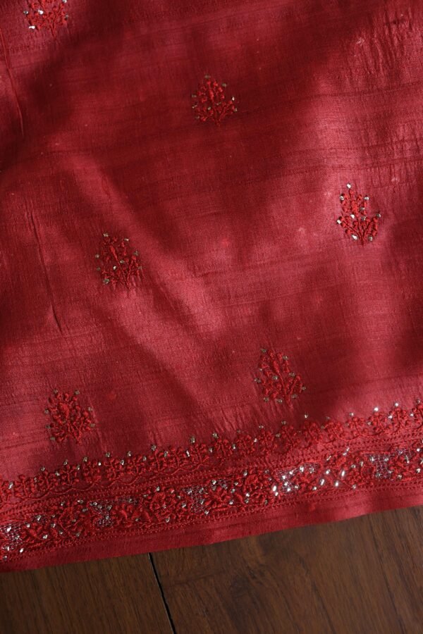 Roheen Tussar Silk Fine Chikankari Unstitched Fabrics - Image 10