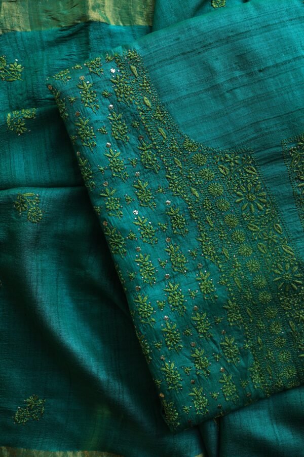 Roheen Tussar Silk Fine Chikankari Unstitched Fabrics - Image 4