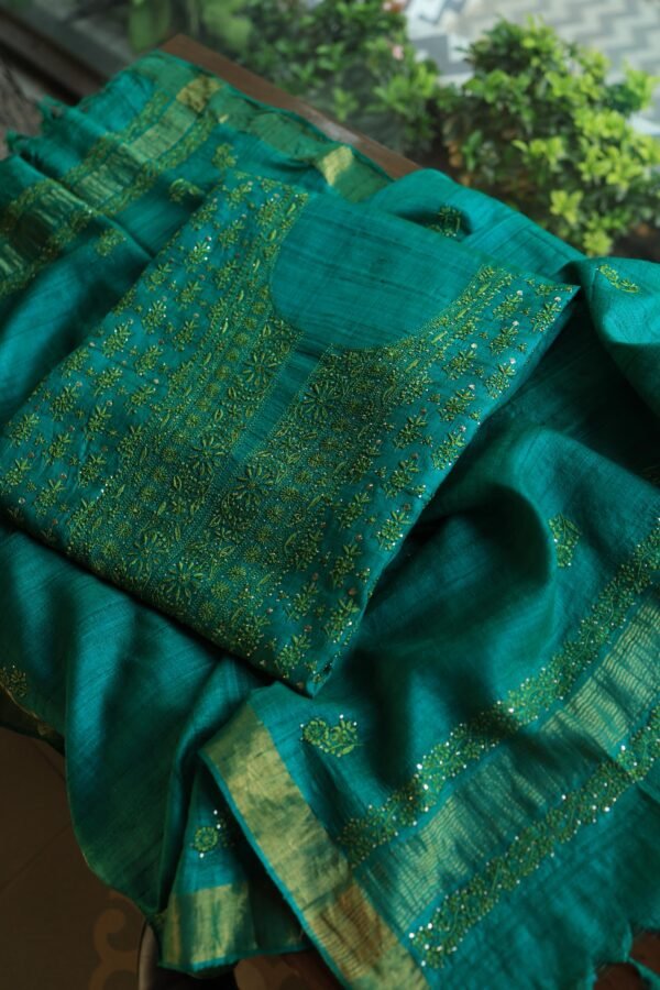 Roheen Tussar Silk Fine Chikankari Unstitched Fabrics