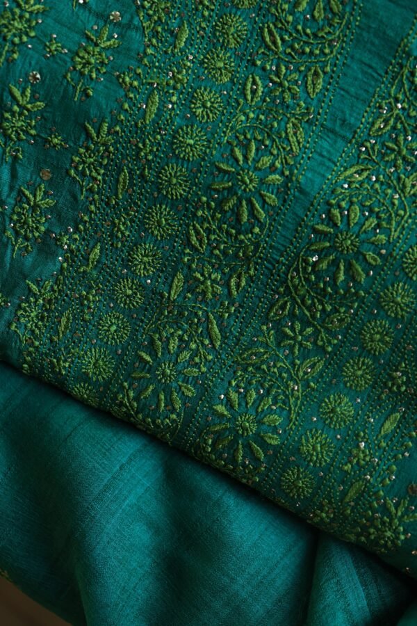 Roheen Tussar Silk Fine Chikankari Unstitched Fabrics - Image 2