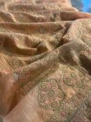 Saffron Peach Noor Banarasi Organza Chikankari Unstitched Fabrics