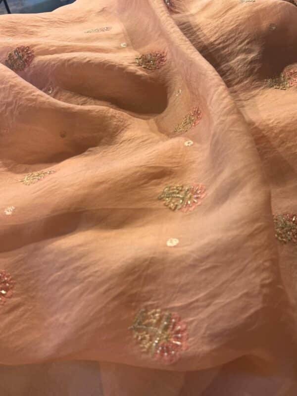 Saffron Peach Noor Banarasi Organza Chikankari Unstitched Fabrics - Image 7