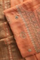 Orange Salmon  Handloom Kota Chikankari With Mirror Work Unstitched Kurta Dupatta Set