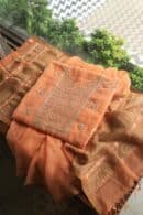 Orange Salmon  Handloom Kota Chikankari With Mirror Work Unstitched Kurta Dupatta Set