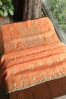 Orange Salmon  Handloom Kota Chikankari With Mirror Work Unstitched Kurta Dupatta Set