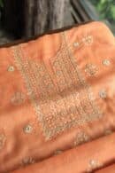 Orange Salmon  Handloom Kota Chikankari With Mirror Work Unstitched Kurta Dupatta Set