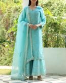 Sea Green Stripe Organza Chikankari Sharara Set