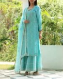 Sea Green Stripe Organza Chikankari Sharara Set