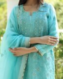 Sea Green Stripe Organza Chikankari Sharara Set
