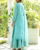 Sea Green Stripe Organza Chikankari Sharara Set