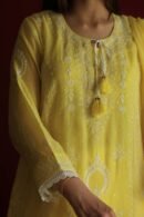 Yellow Malmal Chikankari With Pearl & Sequins Ready To Wear Kurta Dupatta Set