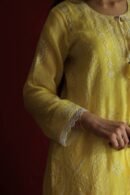 Yellow Malmal Chikankari With Pearl & Sequins Ready To Wear Kurta Dupatta Set