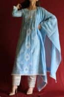 Blue Malmal Chikankari With Pearl & Sequins Ready To Wear Kurta Dupatta Set