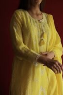 Yellow Malmal Chikankari With Pearl & Sequins Ready To Wear Kurta Dupatta Set