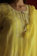 Yellow Malmal Chikankari With Pearl & Sequins Ready To Wear Kurta Dupatta Set