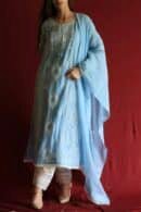 Blue Malmal Chikankari With Pearl & Sequins Ready To Wear Kurta Dupatta Set