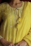 Yellow Malmal Chikankari With Pearl & Sequins Ready To Wear Kurta Dupatta Set