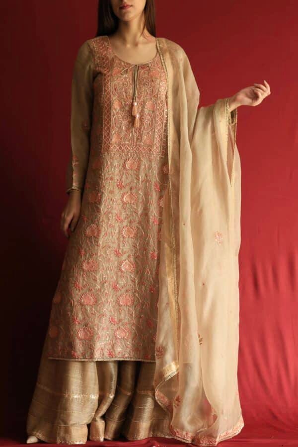 Stripe Organza Chikankari Sharara Set - Image 11