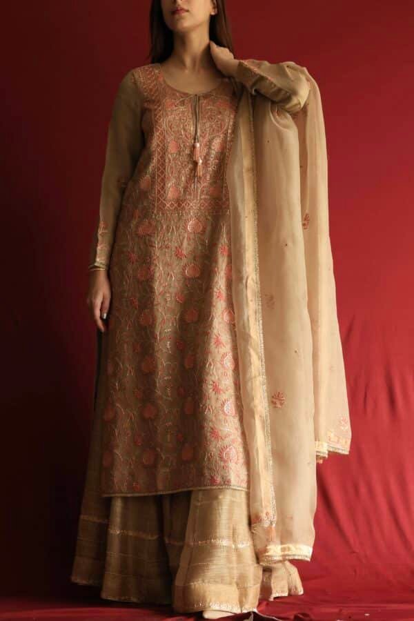 Stripe Organza Chikankari Sharara Set - Image 4
