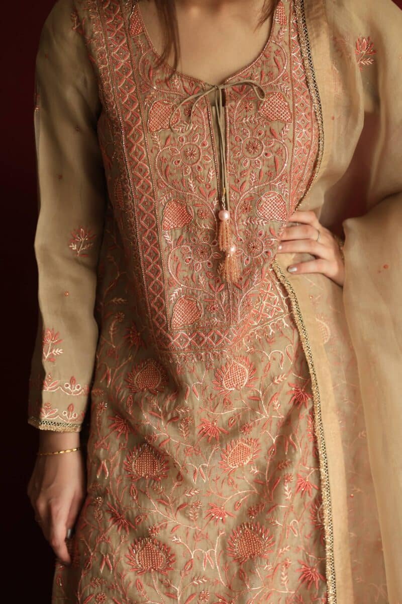 Stripe Organza Chikankari Sharara Set