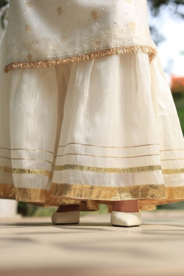 White Banarasi Zari Chanderi Chikankari Sharara Set - Image 11