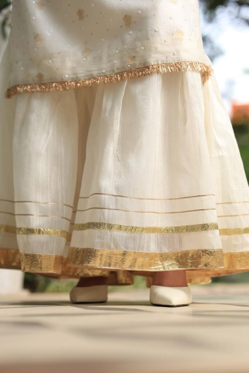 White Banarasi Zari Chanderi Chikankari Sharara Set