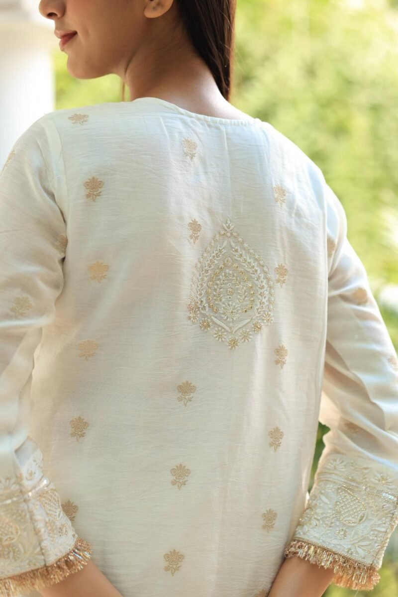 White Banarasi Zari Chanderi Chikankari Sharara Set
