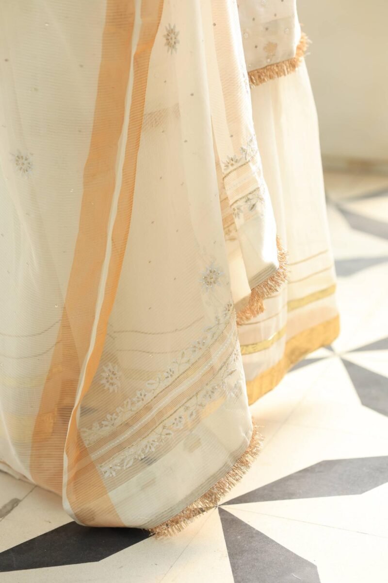 White Banarasi Zari Chanderi Chikankari Sharara Set