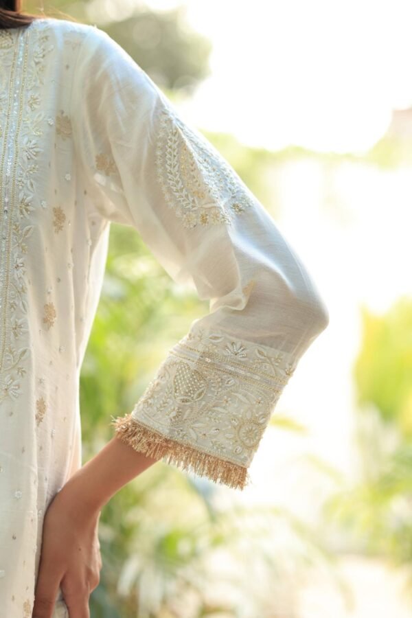 White Banarasi Zari Chanderi Chikankari Sharara Set - Image 4