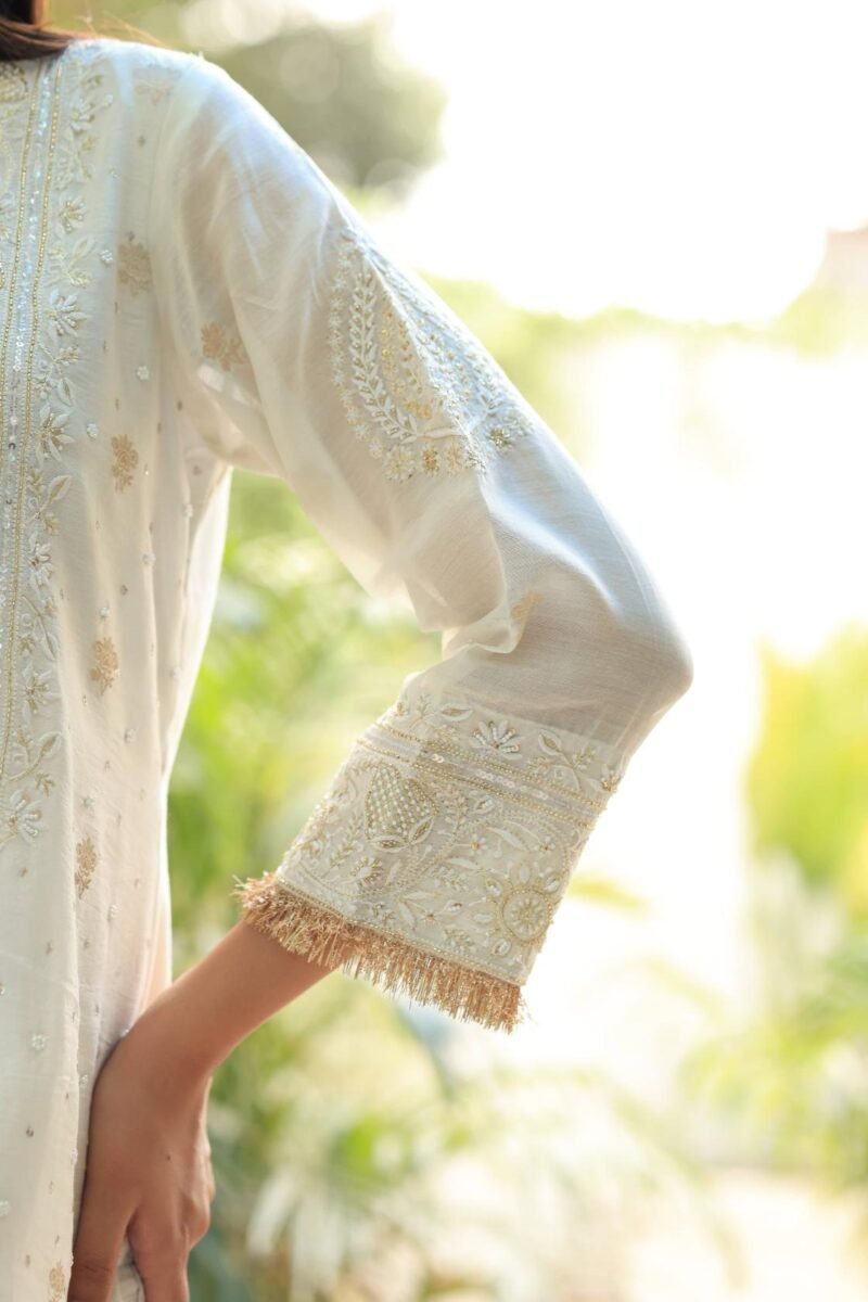 White Banarasi Zari Chanderi Chikankari Sharara Set