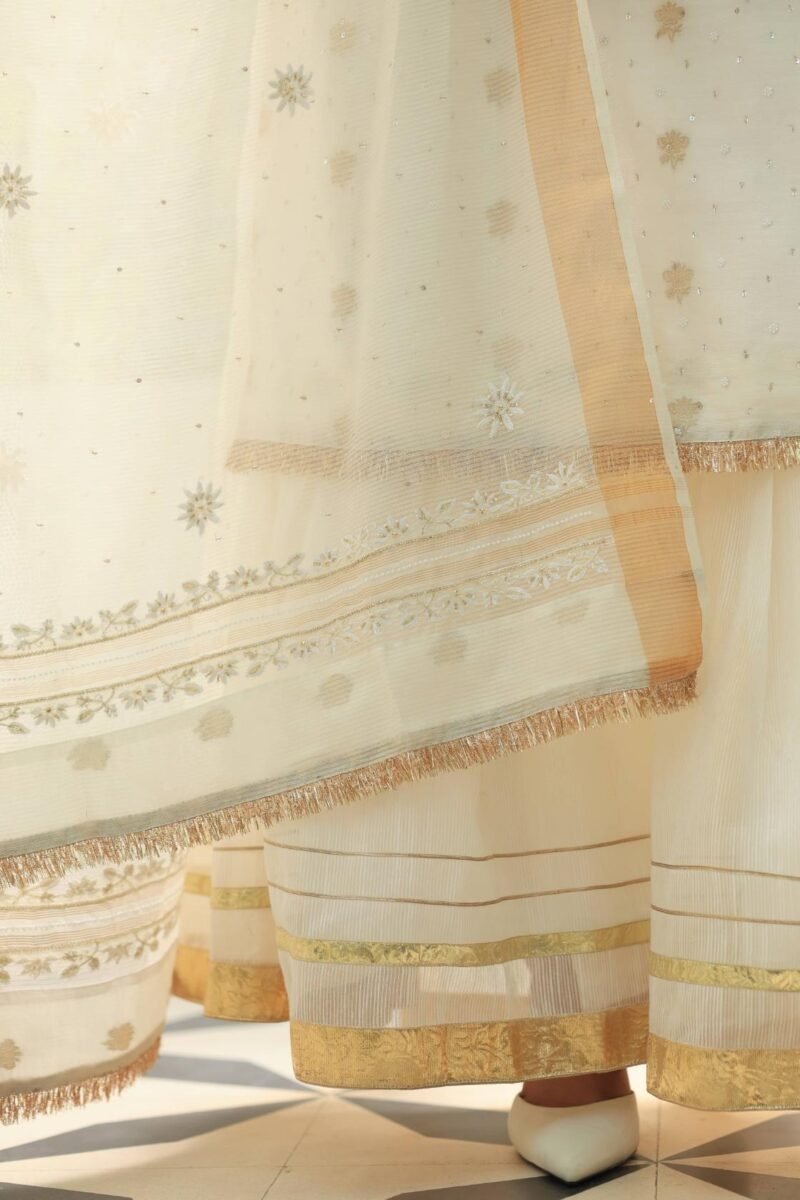 White Banarasi Zari Chanderi Chikankari Sharara Set