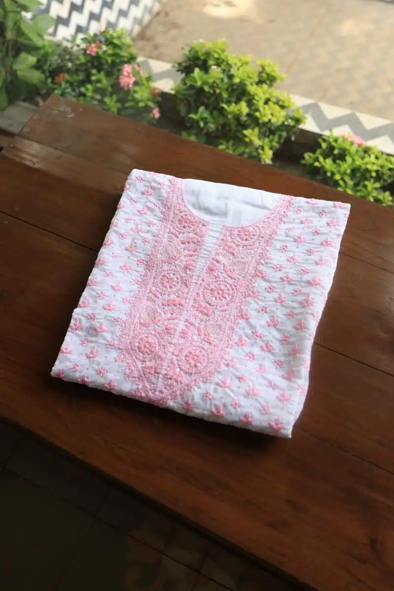 White Cotton Chikankari Unstitched Kurta Fabrics