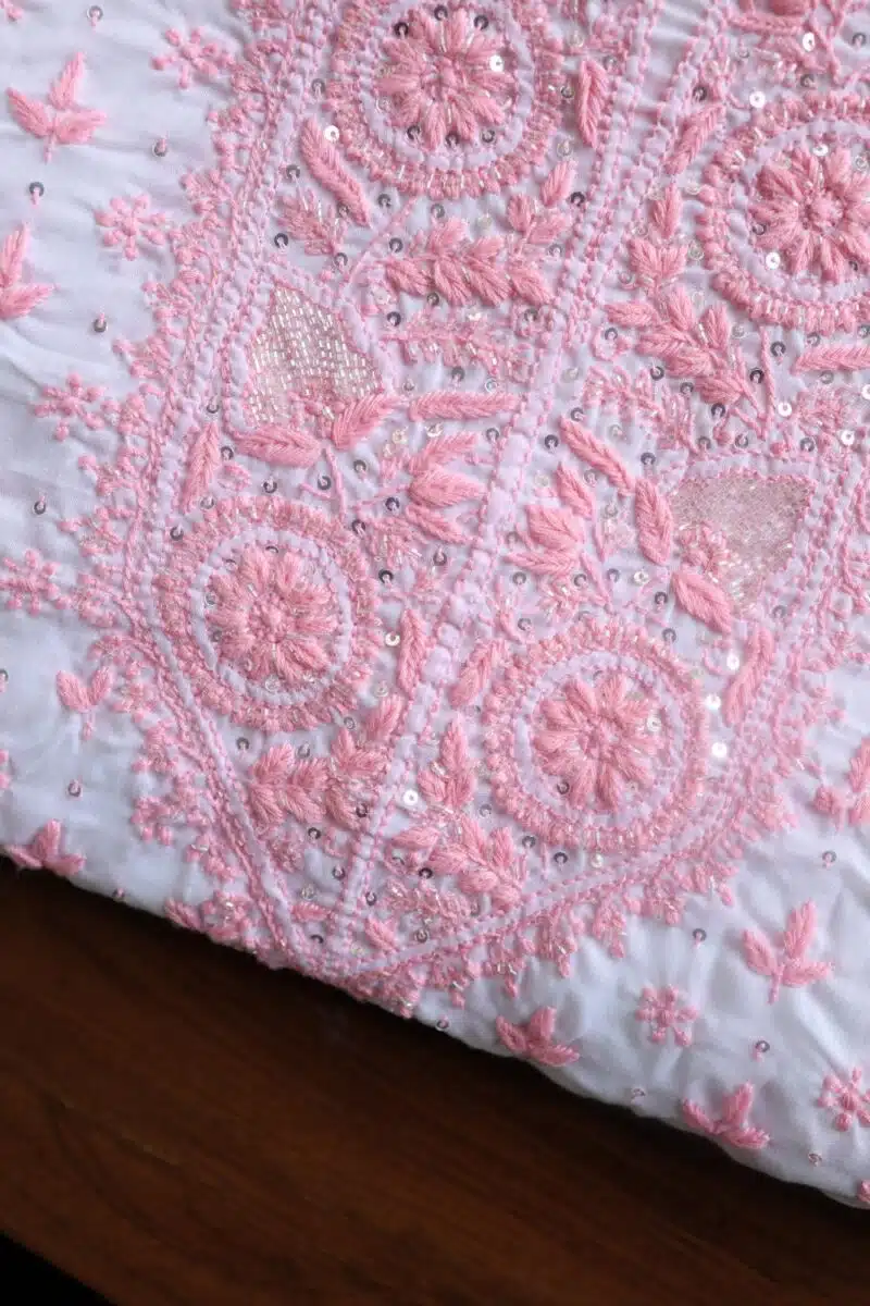 White Cotton Chikankari Unstitched Kurta Fabrics