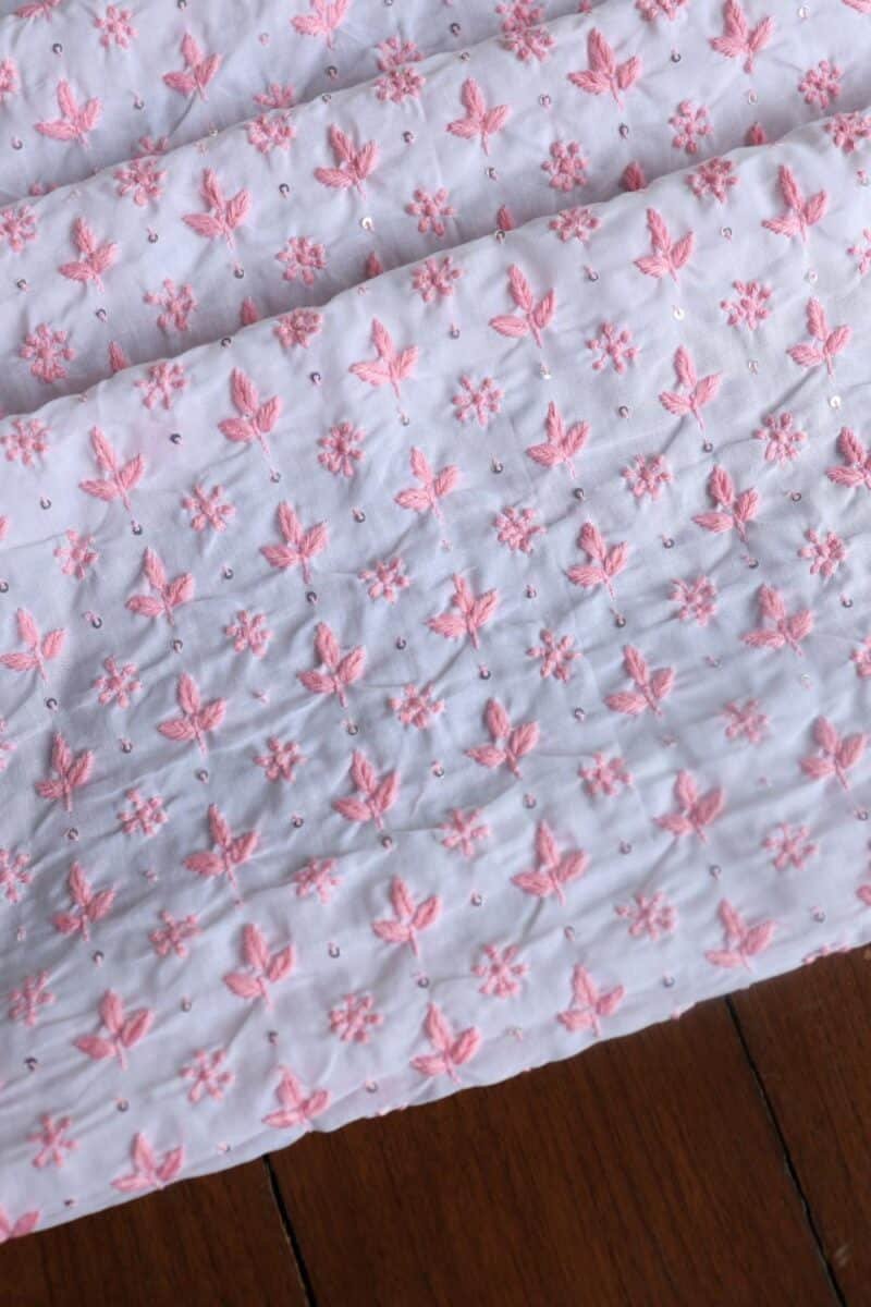White Cotton Chikankari Unstitched Kurta Fabrics