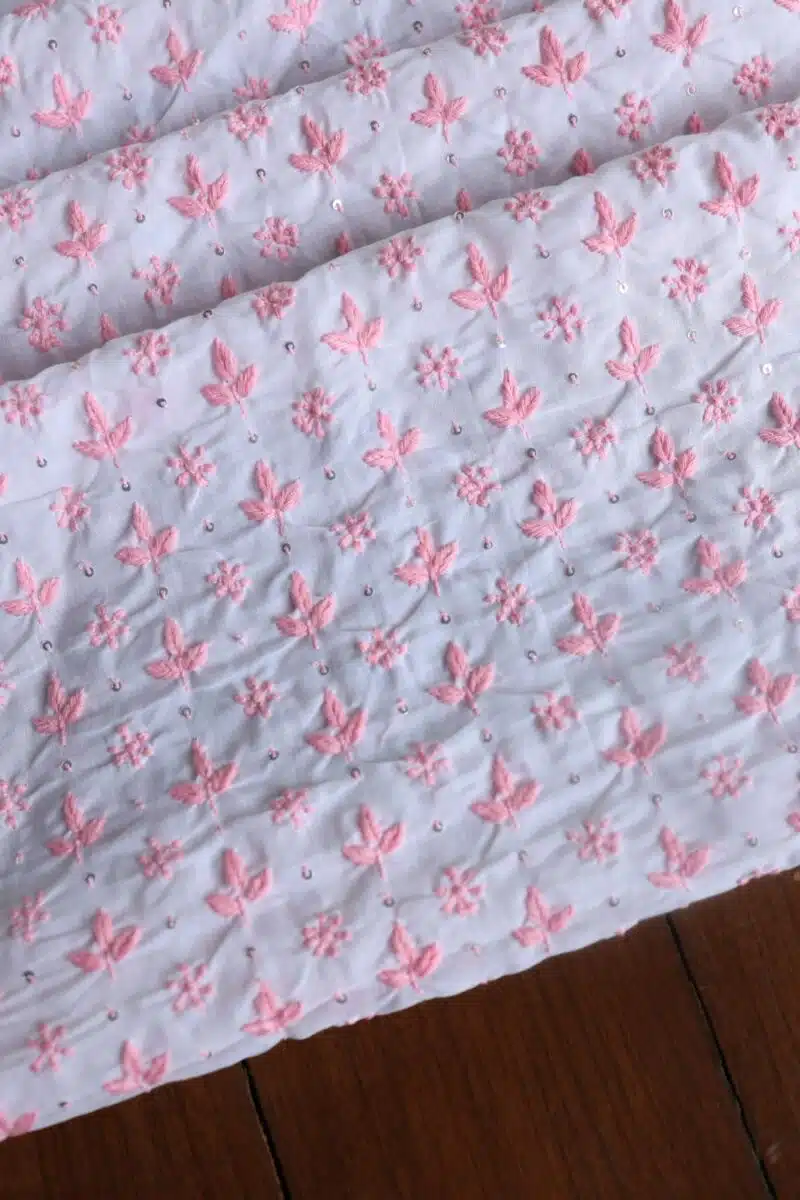 White Cotton Chikankari Unstitched Kurta Fabrics