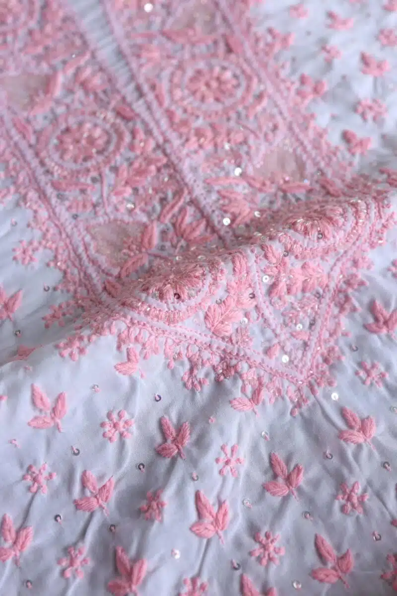 White Cotton Chikankari Unstitched Kurta Fabrics