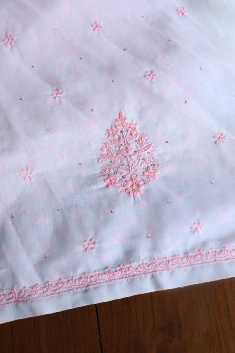 White Cotton Chikankari Unstitched Kurta Fabrics