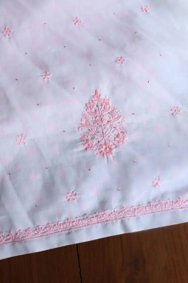 White Cotton Chikankari Unstitched Kurta Fabrics