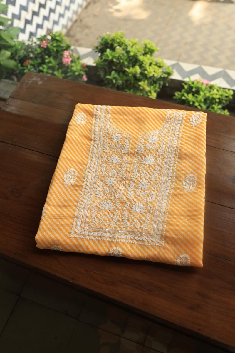 Yellow Kota Cotton Chikankari Unstitched Kurta Fabrics